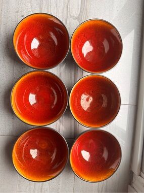 Oneida Vintage Red and Orange Gradient Ceramic Bowls - Set of 6